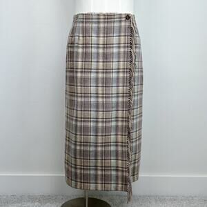 Woolrich Plaid Midi Skirt in Brown and Cream